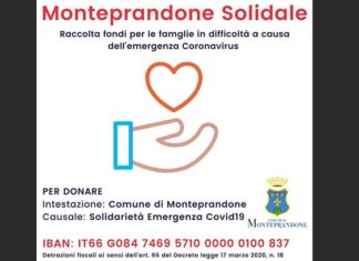 Emergenza Covid-19, il Comune di Monteprandone apre il conto corrente per le donazioni
