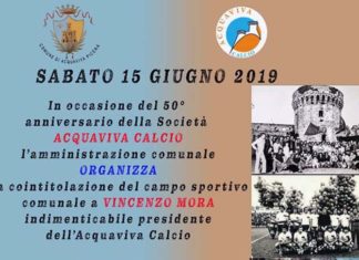 Acquaviva, campo sportivo comunale intitolato all’imprenditore Vincenzo Mora