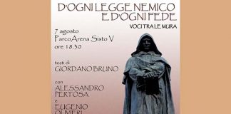 Testi di Giordano Bruno per “Voci tra le mura”: Pertosa e Olivieri in scena il 7 agosto a Grottammare