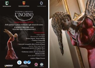 Ascoli, inaugurazione della scultura “L’Inchino” di Teodosio Campanelli al Teatro dei Filarmonici