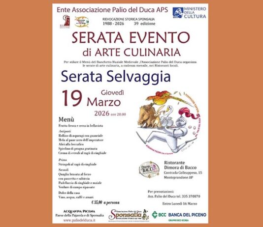 Palio del Duca di Acquaviva: al via la “Serata Selvaggia”, terzo evento di arte culinaria